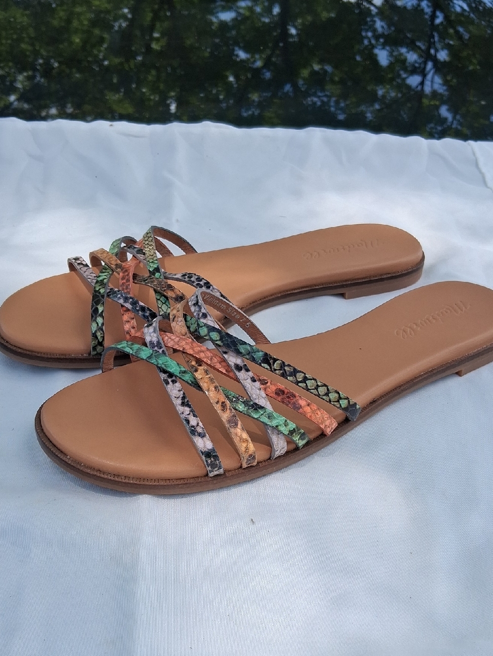 Madewell Multicolor Snakeskin-Print Strappy Slide Sandals
